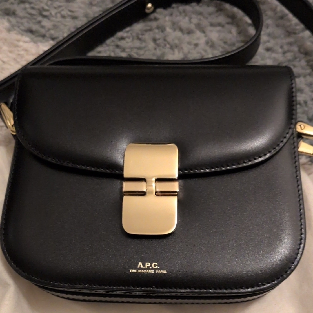 A.P.C. Grace Mini Black Leather Crossbody Bag with Gold-Tone Clasp - Picture 2 of 8